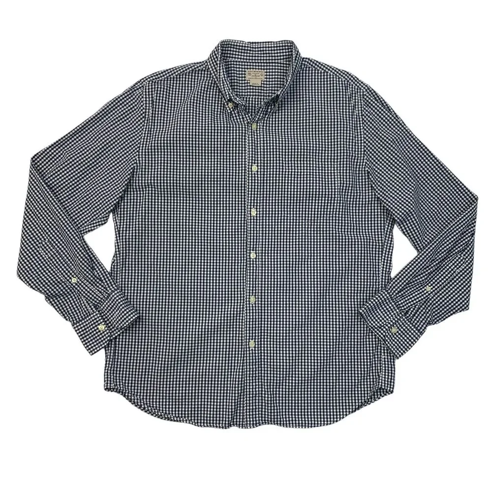 J Crew Shirt Mens Large Navy Gingham Check Button Down Woven Long Sleeve Cotton